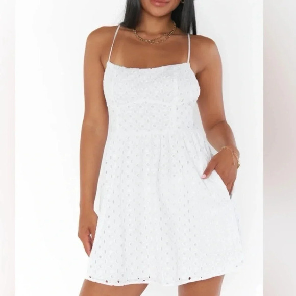 Show Me Your Mumu Out of Town Mini Dress White Eyelet Size Small - Picture 1 of 6